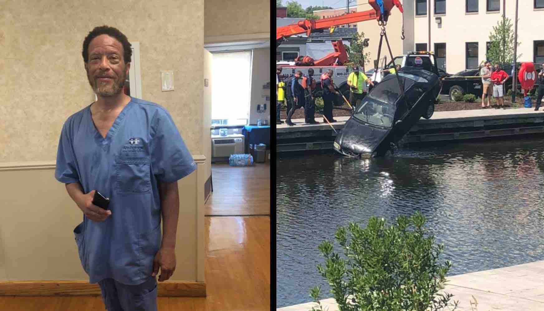 Heroic Nurse Jumps into River Moments Before Work to Rescue Driver!"
